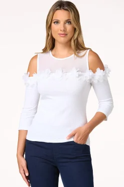 3d Floral Cold Shoulder Top