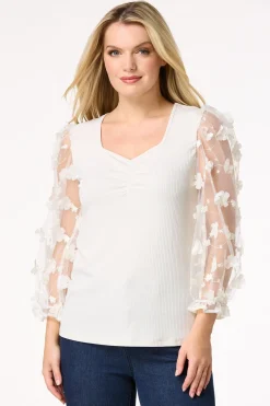 3d Floral Sleeve Top
