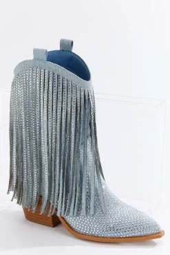 Denim Bling Fringe Boots