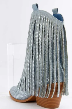 Denim Bling Fringe Boots