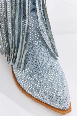 Denim Bling Fringe Boots