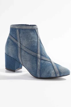 Denim Criss Cross Heeled Boots