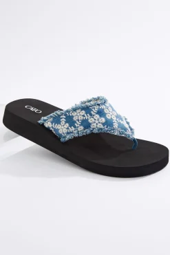 Denim Eyelet Flip Flops