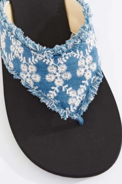 Denim Eyelet Flip Flops