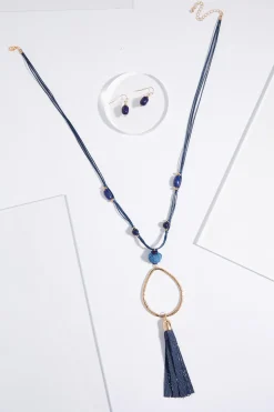 Denim Tassel Necklace Set