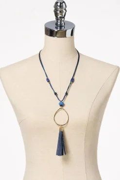 Denim Tassel Necklace Set