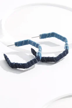 Denim Wrapped Hexagon Hoop Earrings