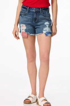 Distressed Americana Denim Shorts