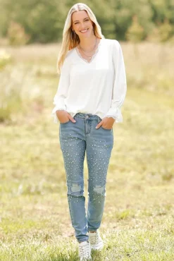 Distressed Rhinestone Jeans