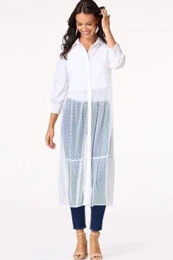 Dotted Mesh Poplin Duster