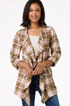 Draped Plaid Cardigan