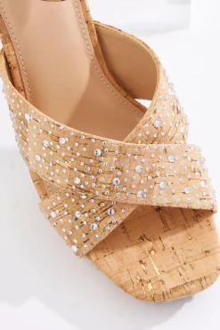 Embellished Cork Platform Sandals