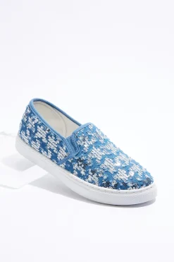Embellished Distressed Denim Sneakers