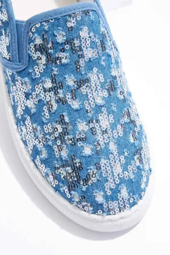 Embellished Distressed Denim Sneakers