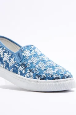 Embellished Distressed Denim Sneakers