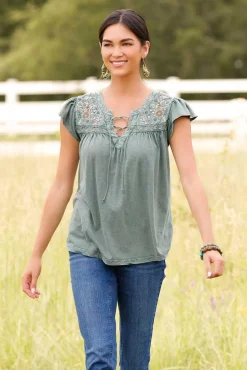 Embellished Lace Up Top