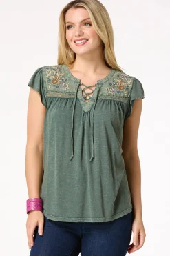 Embellished Lace Up Top