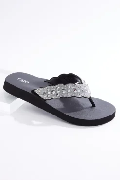 Embellished Scallop Strap Flip Flops
