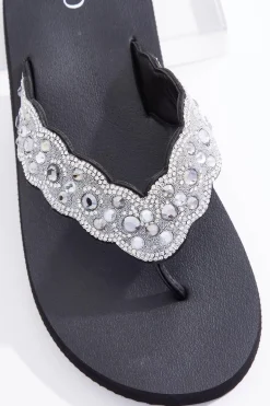 Embellished Scallop Strap Flip Flops