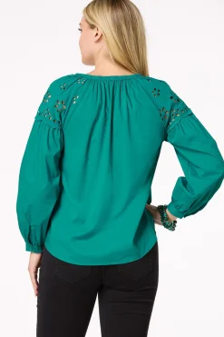 Embroidered Balloon Sleeve Top