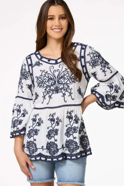 Embroidered Bell Sleeve Top
