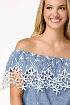 Embroidered Chambray Top