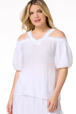 Embroidered Cold Shoulder Top
