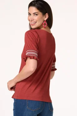 Embroidered Cuff Sleeve Top
