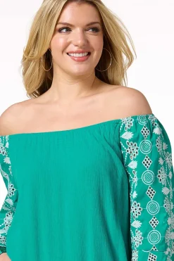 Embroidered Eyelet Sleeve Dress