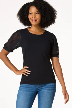 Embroidered Eyelet Sleeve Top