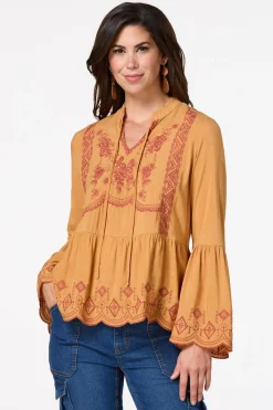 Embroidered Flare Sleeve Top