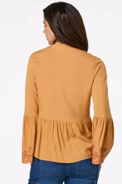 Embroidered Flare Sleeve Top