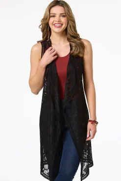 Embroidered Mesh Duster Vest