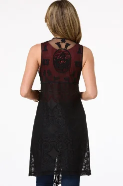 Embroidered Mesh Duster Vest