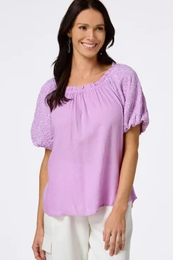 Embroidered Puff Sleeve Top