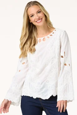 Embroidered Scalloped Hem Top
