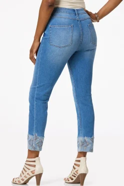 Embroidered Wide Cuff Jeans