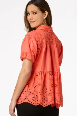 Eyelet Balloon Sleeve Top