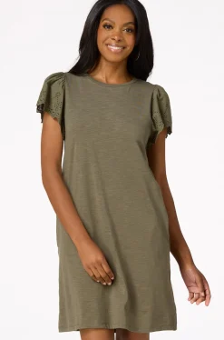 Eyelet Flutter Sleeve Dress
