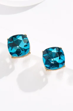 Faceted Square Button Earrings