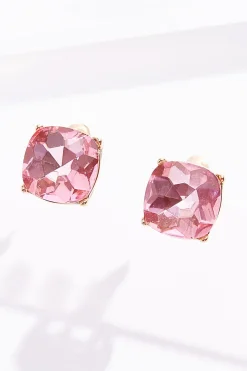 Faceted Square Button Earrings
