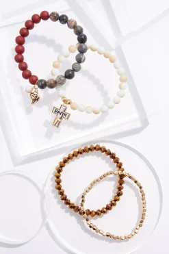 Faith Cross Charm Stretch Bracelet Set
