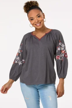Fall Floral Embroidered Top