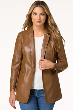 Faux Leather Laser Cut Blazer