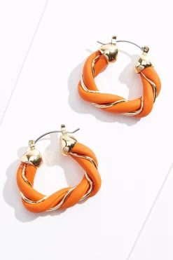 Faux Leather Metal Twist Hoop Earrings