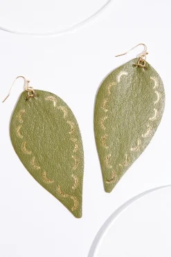 Faux Leather Olive Tear Earrings