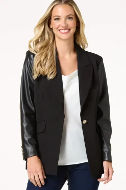 Faux Leather Sleeve Blazer