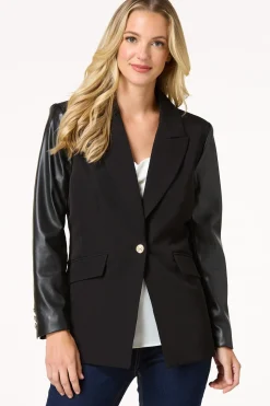 Faux Leather Sleeve Blazer
