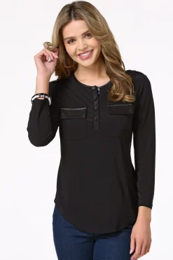 Faux Leather Trim Top