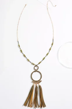 Faux Leather Wrapped Tassel Necklace